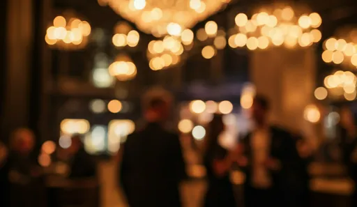 Sophisticated evening event with bokeh lighting and stylish atmosphere